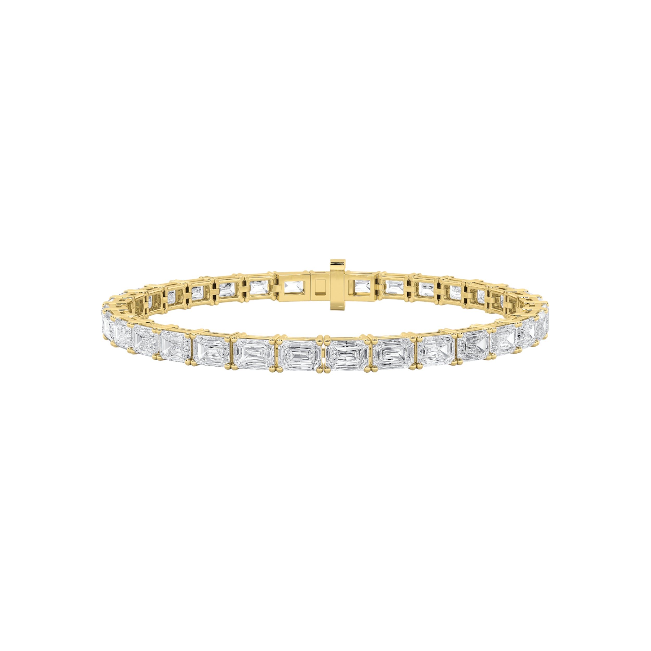 IGI Certified 5.25 CTW FVS Emerald Shaped East-West Lab Grown Diamond Tennis Bracelet in 14kt Yellow Gold
