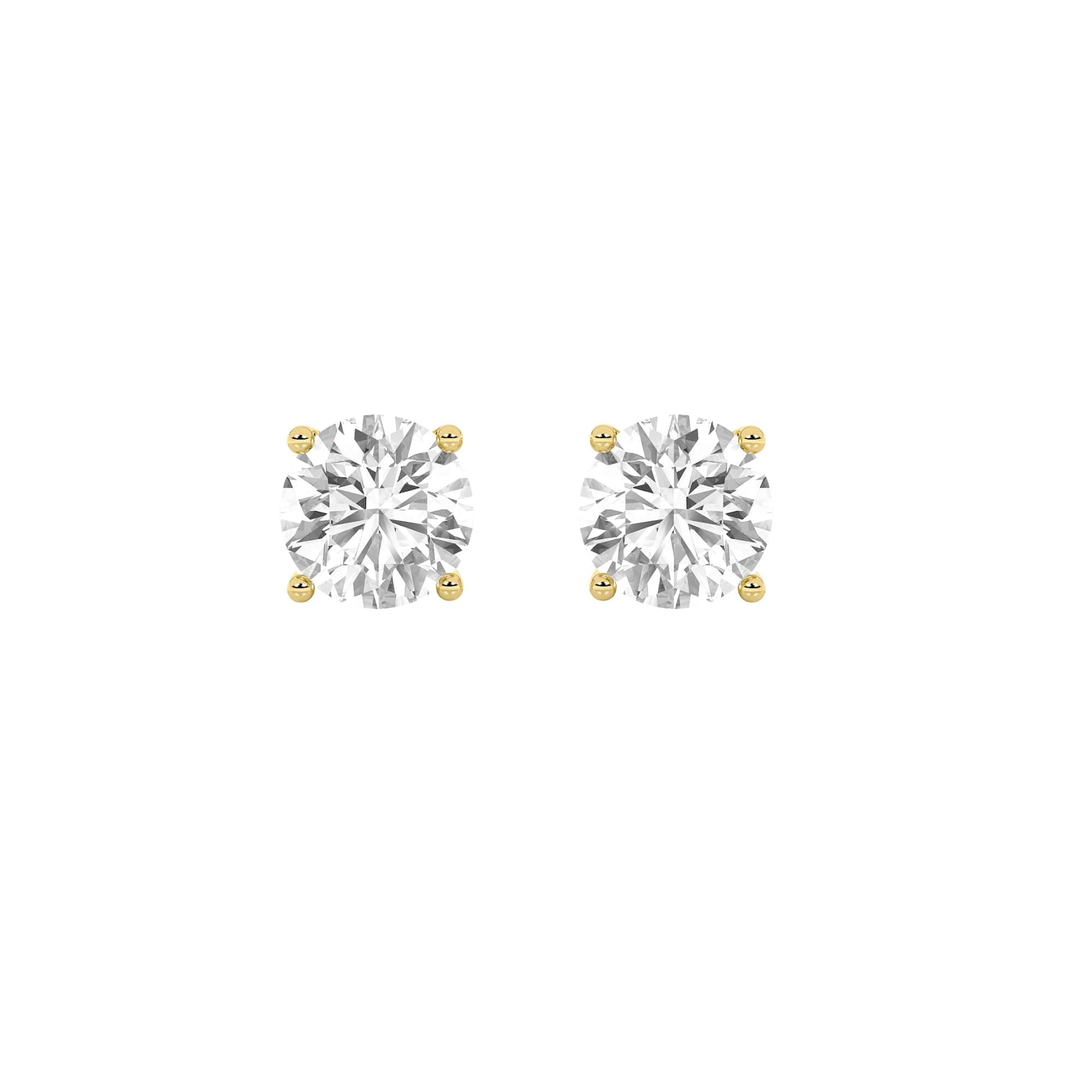 IGI Certified 1.00 Carat FVS Round Cut Lab Diamond Earrings in 14K Yellow Gold