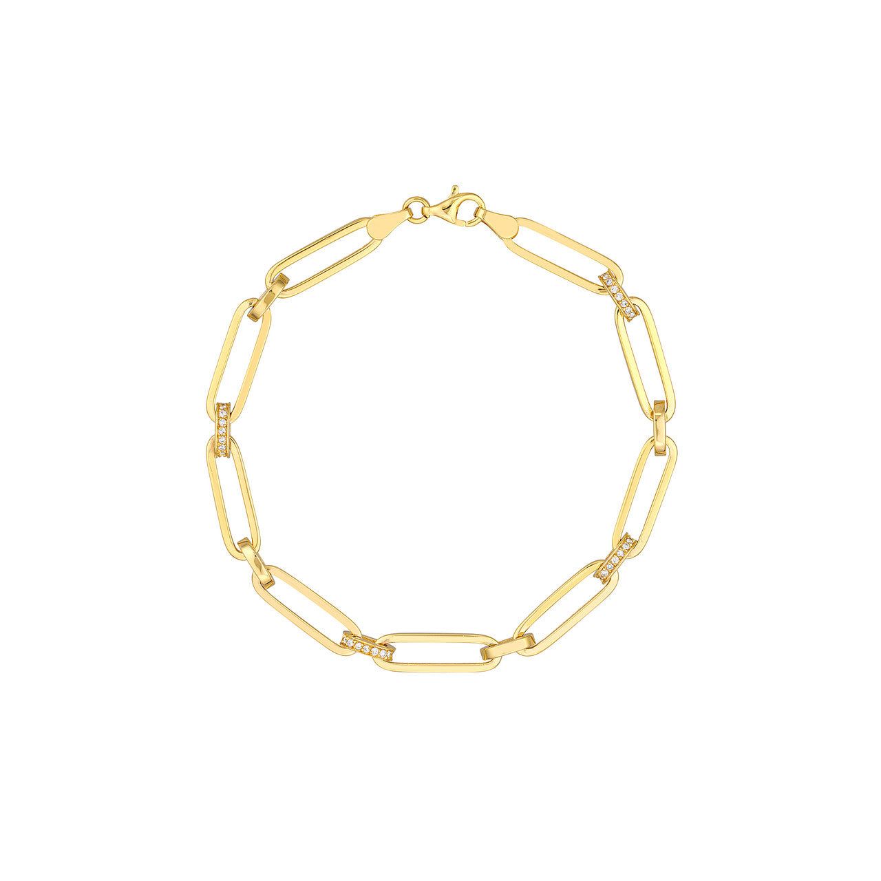 14kt Gold 0.33 CTW Pave Diamond Accented Paper Clip Chain Bracelet