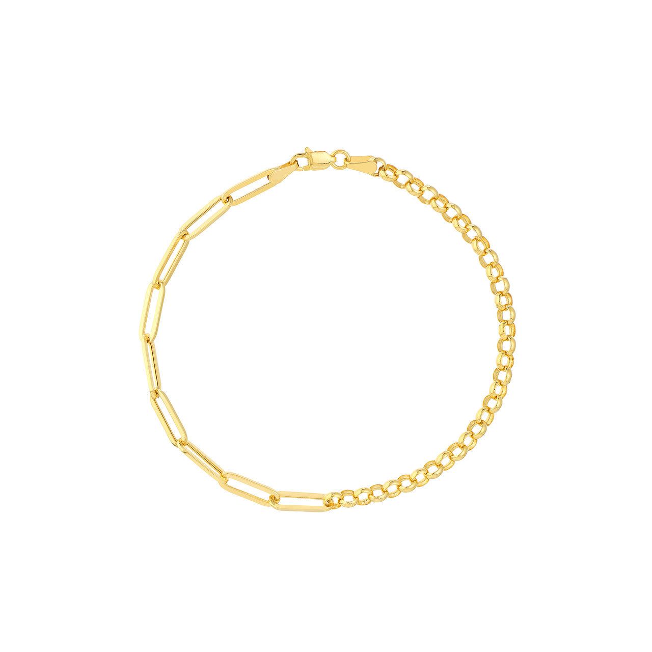 14kt Gold Half & Half Paper Clip & Rolo Chain Bracelet