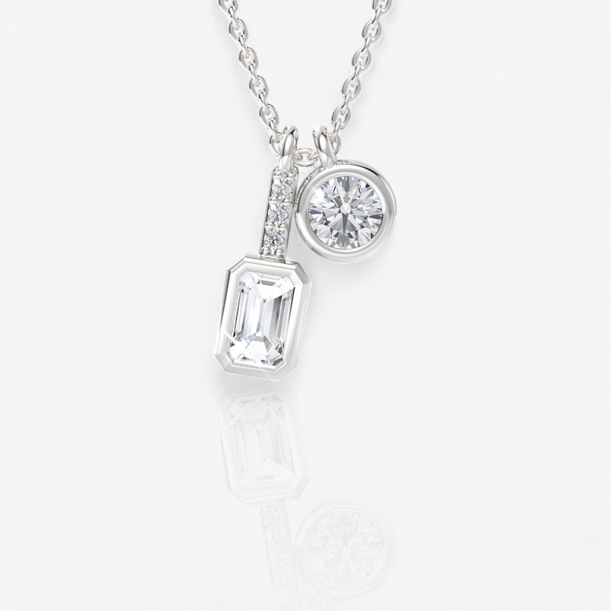 Two-Stone Bezel-Set Round & Emerald Cut Lab-Grown Diamond Pendant
