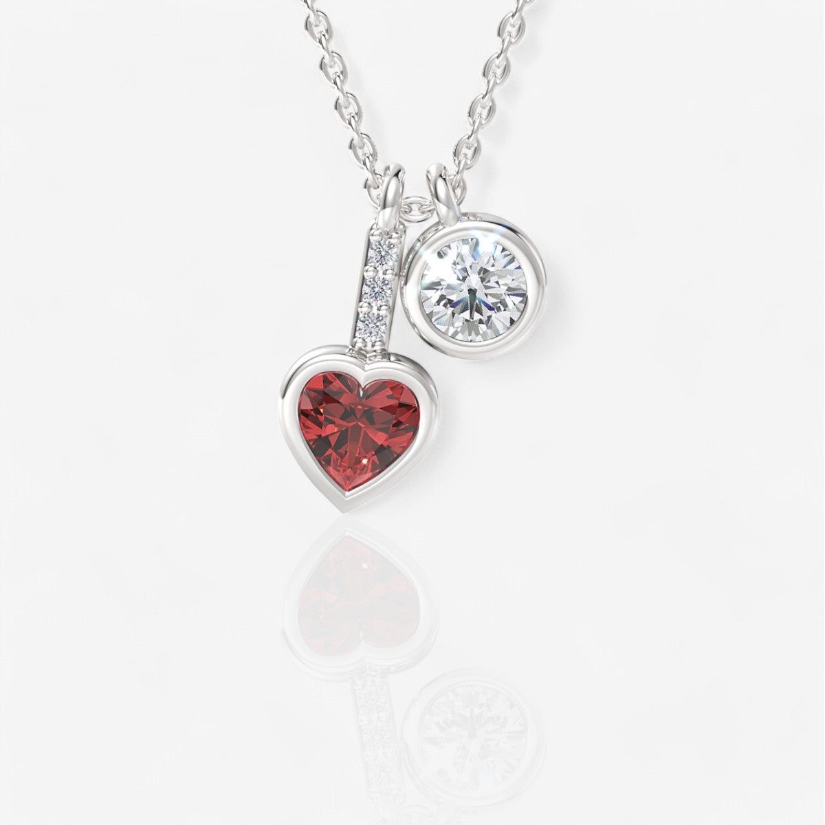 Two-Stone Bezel-Set Heart Shaped Ruby & Round Lab-Grown Diamond Pendant