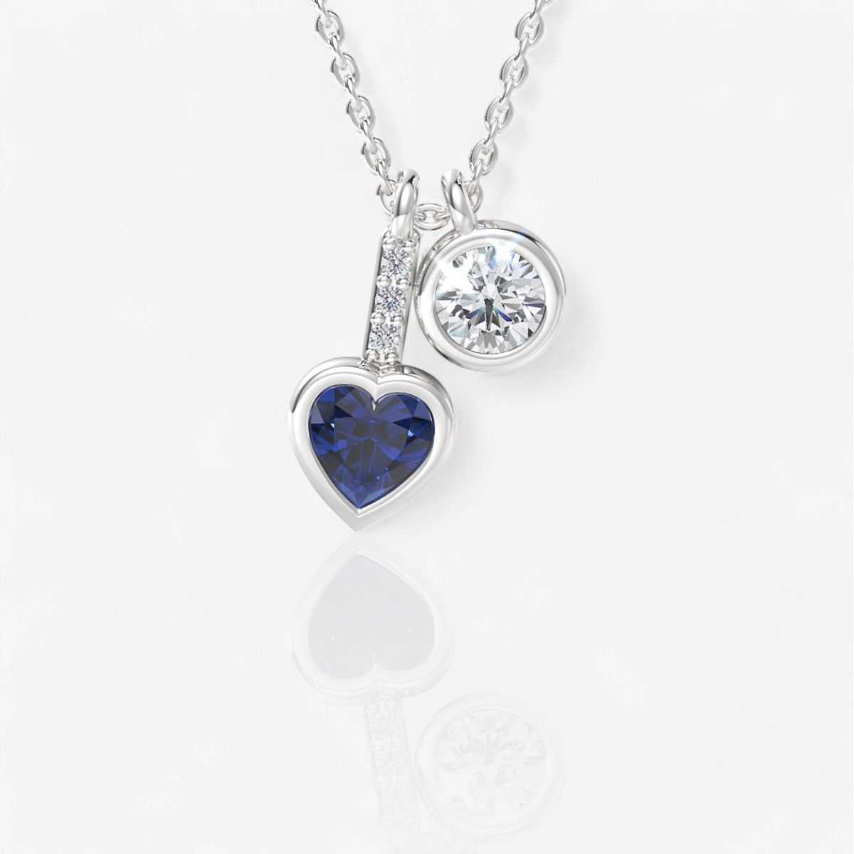 Two-Stone Bezel-Set Heart Shaped Sapphire & Round Lab-Grown Diamond Pendant