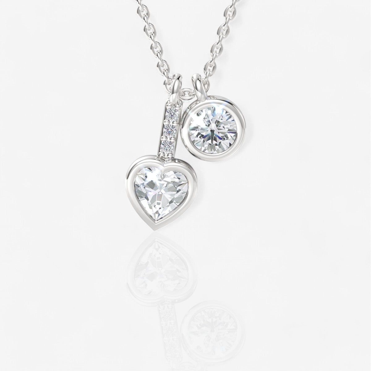 Two-Stone Bezel-Set Round & Heart Cut Lab-Grown Diamond Pendant