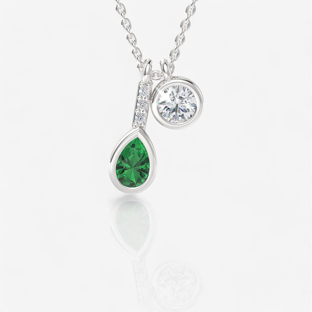 Two-Stone Bezel-Set Pear Shaped Emerald & Round Lab-Grown Diamond Pendant