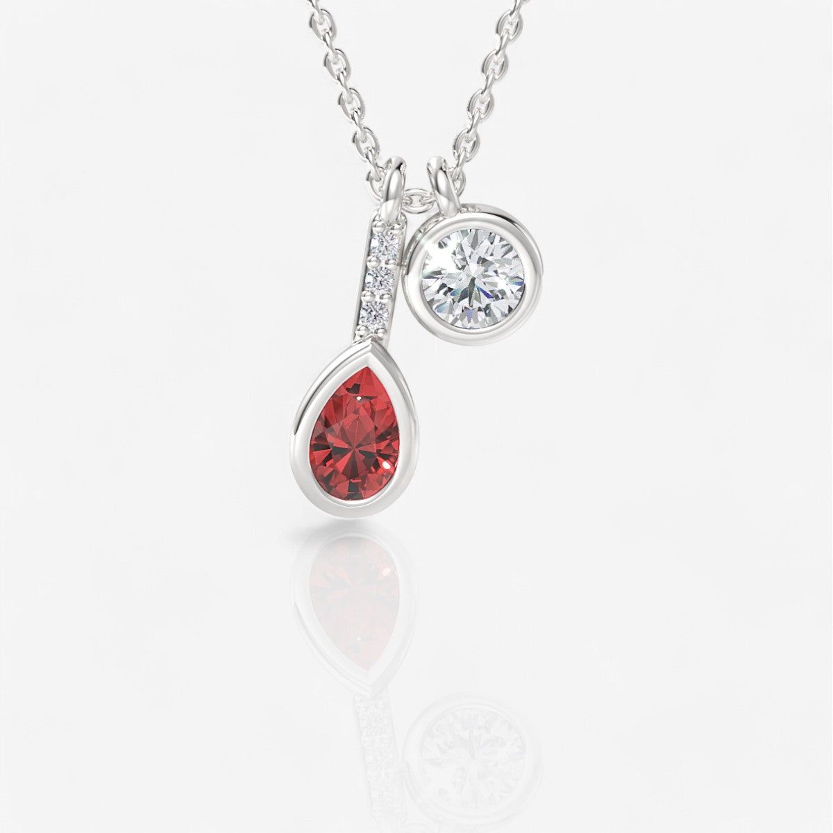 Two-Stone Bezel-Set Pear Shaped Ruby & Round Lab-Grown Diamond Pendant