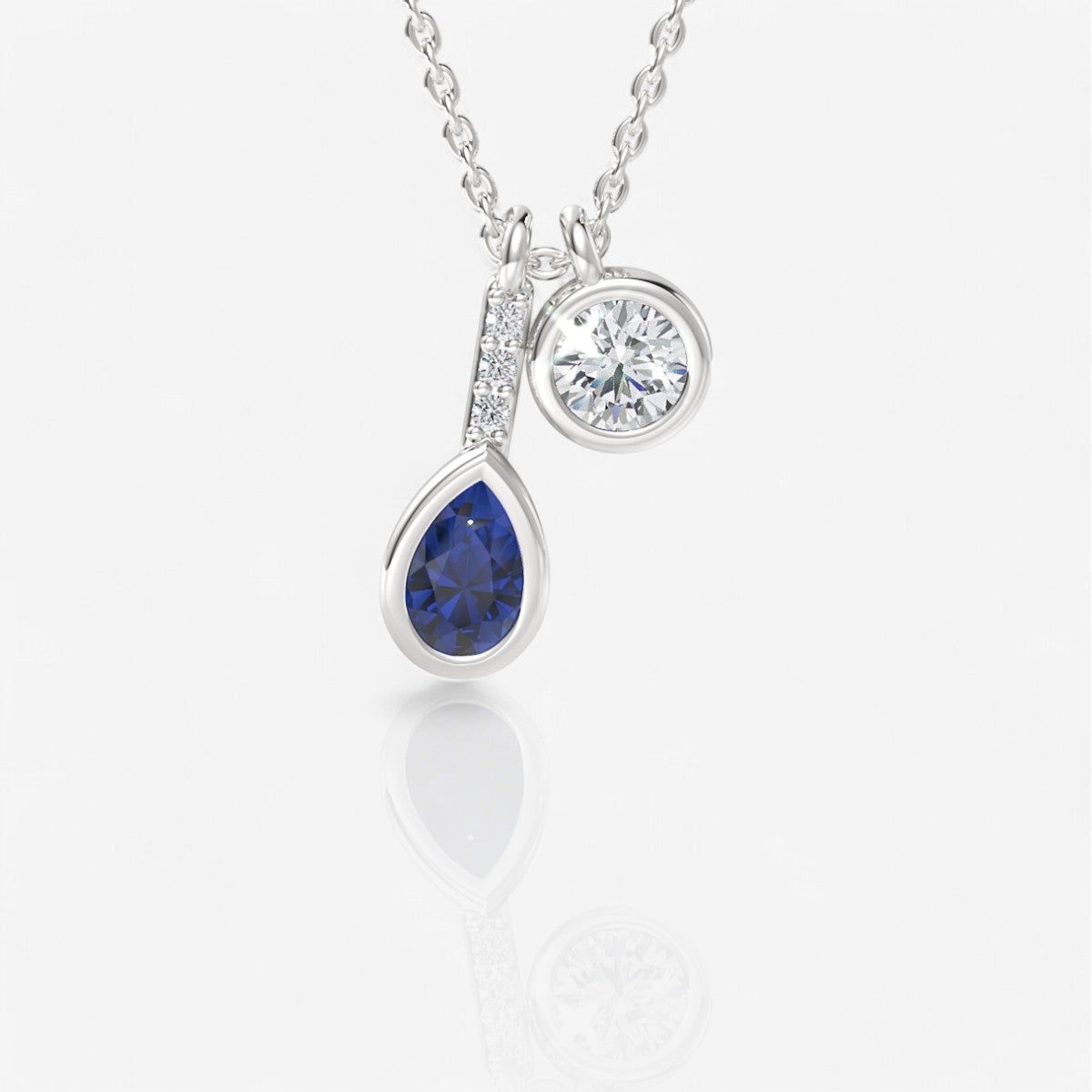 Two-Stone Bezel-Set Pear Shaped Sapphire & Round Lab-Grown Diamond Pendant