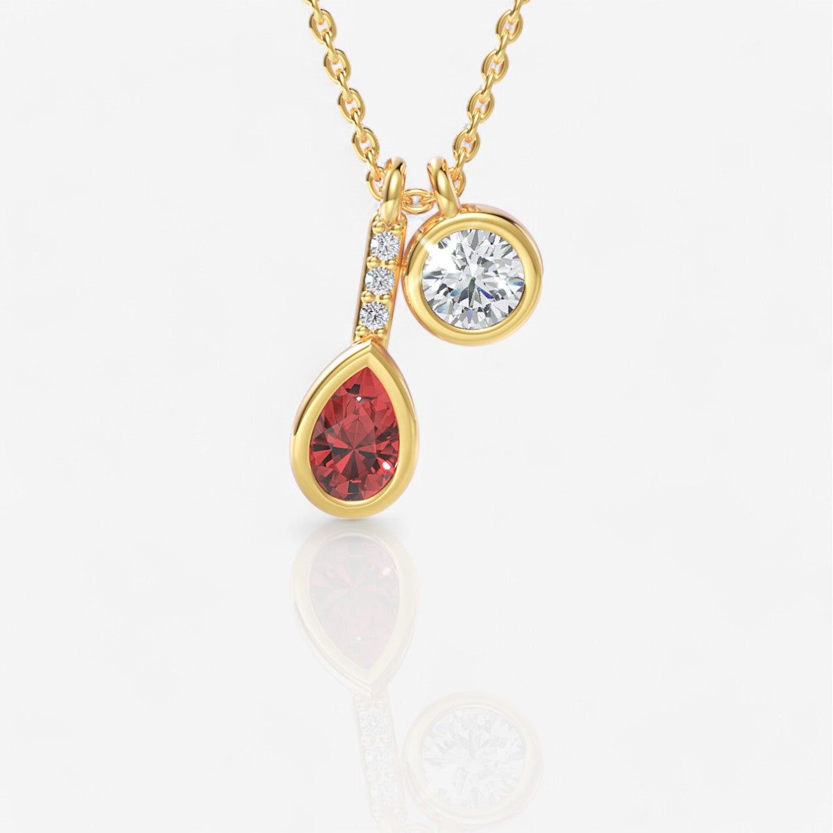 Two-Stone Bezel-Set Pear Shaped Ruby & Round Lab-Grown Diamond Pendant