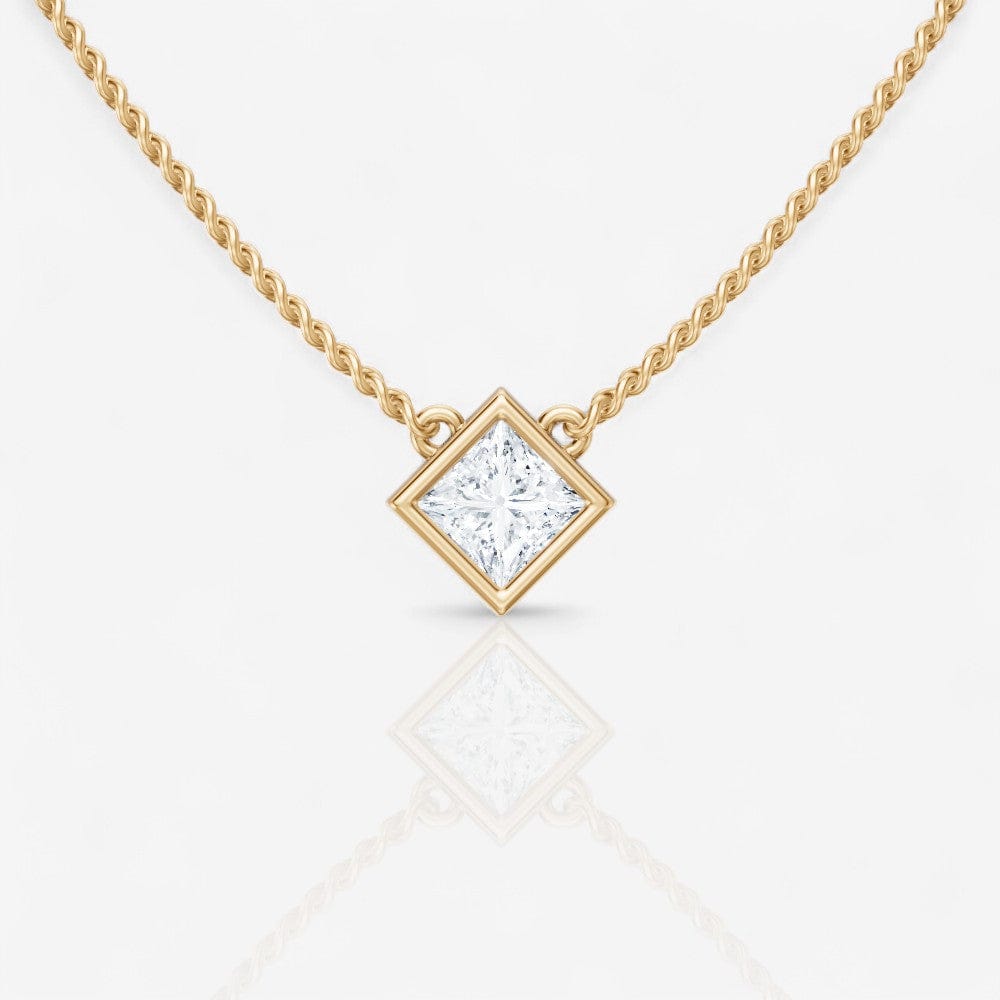 Design Your Own Bezel-Set Stationary Princess Cut Solitaire Pendant Setting