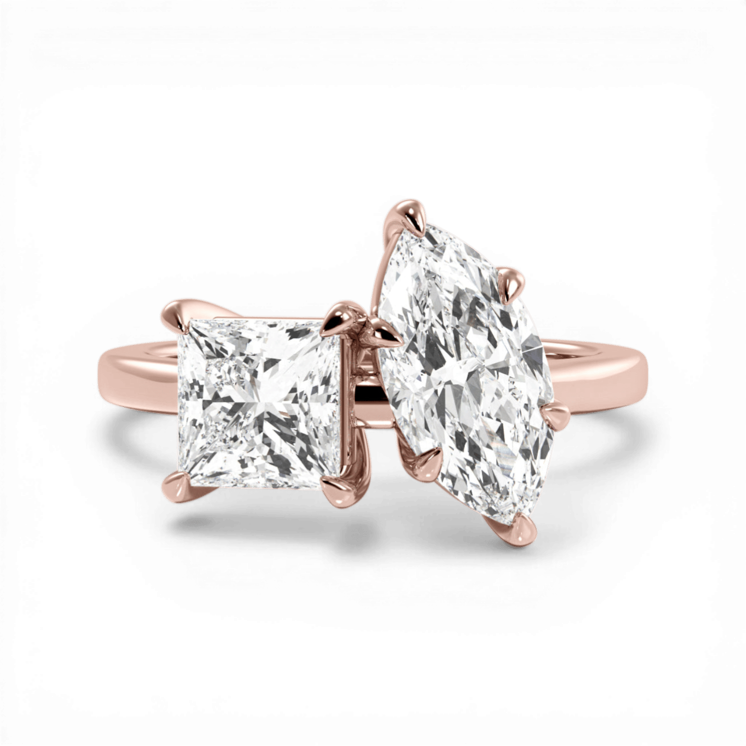 Toi et Moi Personalized Princess & Marquise Cut 18kt Rose Gold Diamond Engagement Ring