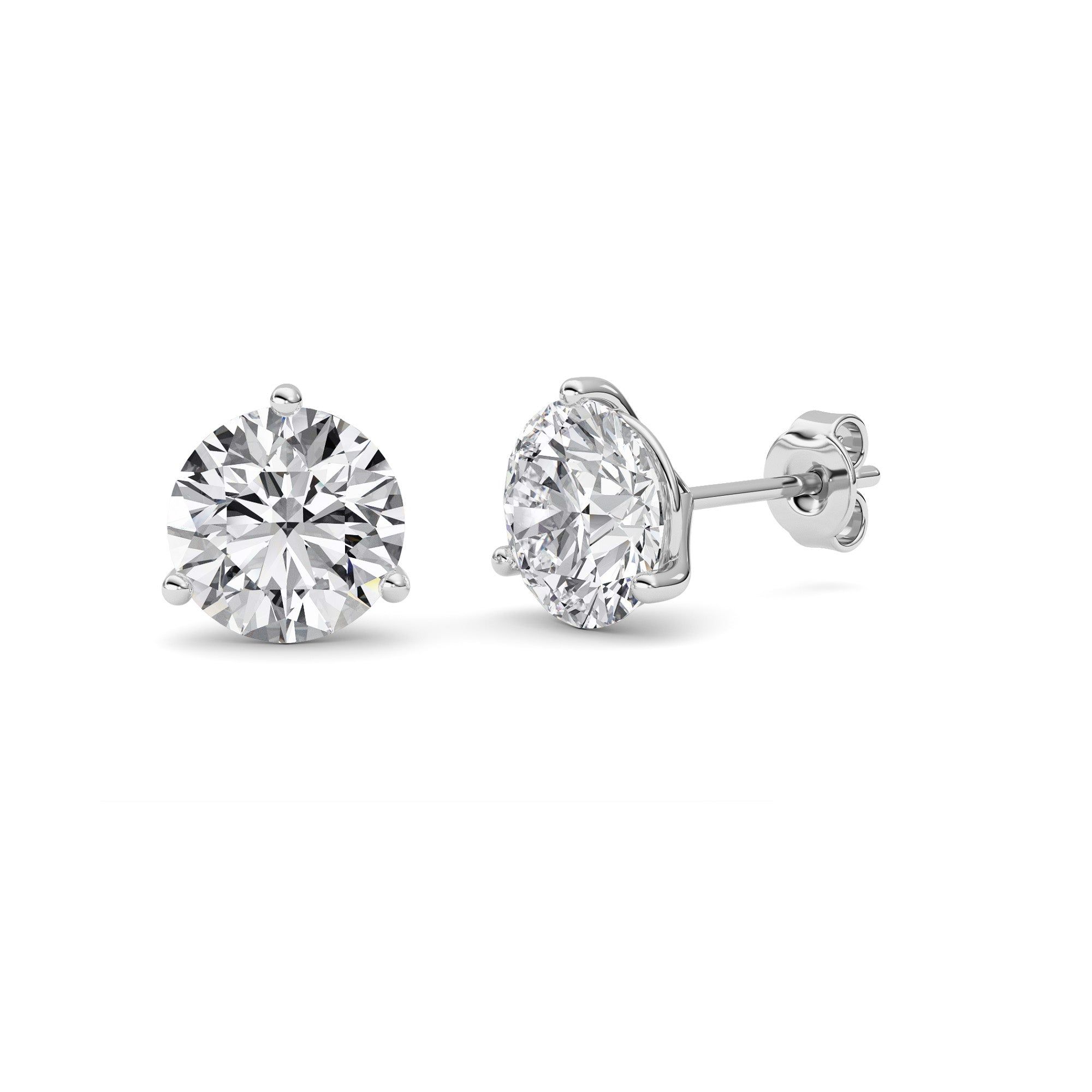 IGI Certified 3.00 Carat GVS Round Cut Lab Diamond Three-Prong Martini Stud Earrings in 14K White Gold