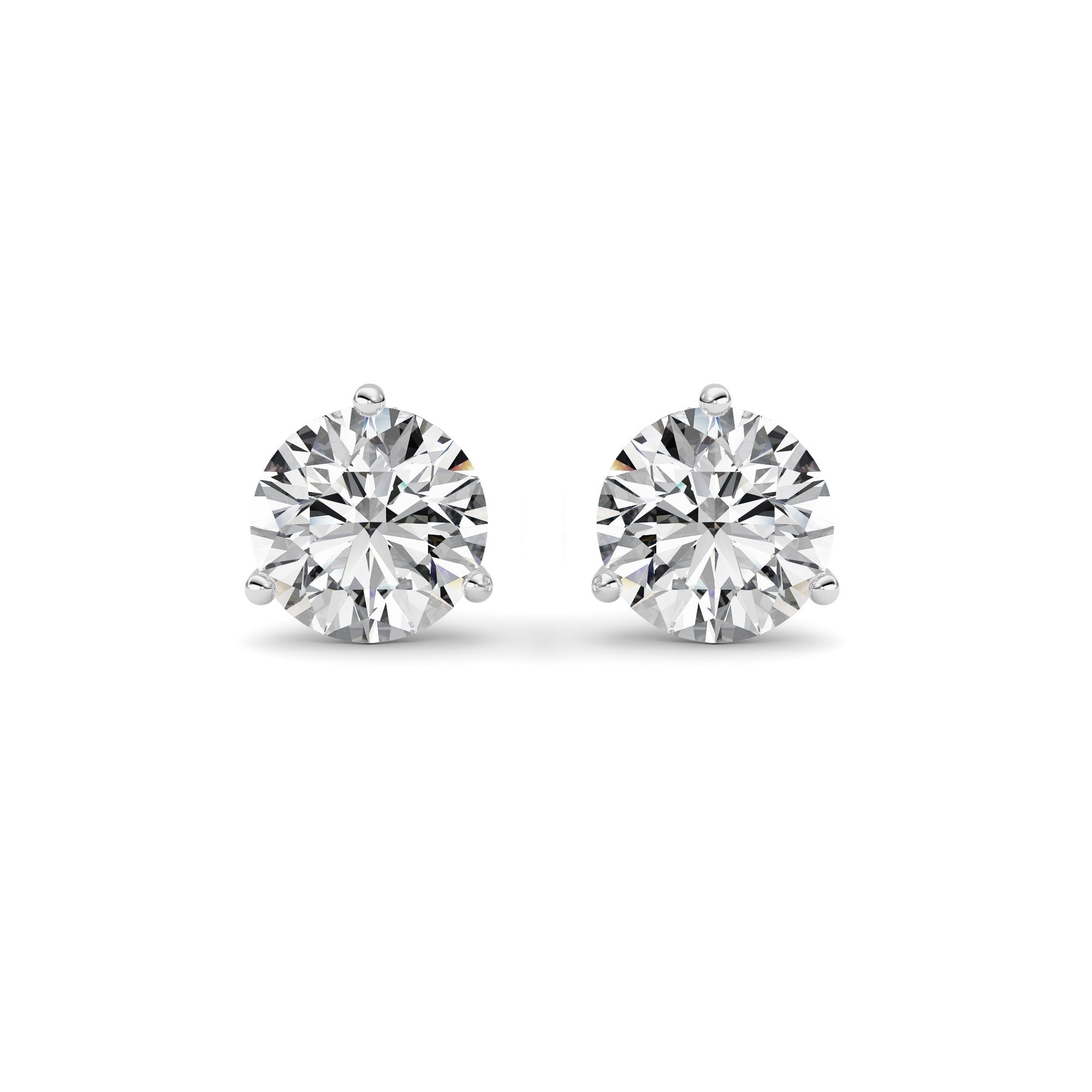 IGI Certified 2.00 Carat GVS Round Cut Lab Diamond Three-Prong Martini Stud Earrings in 14K White Gold