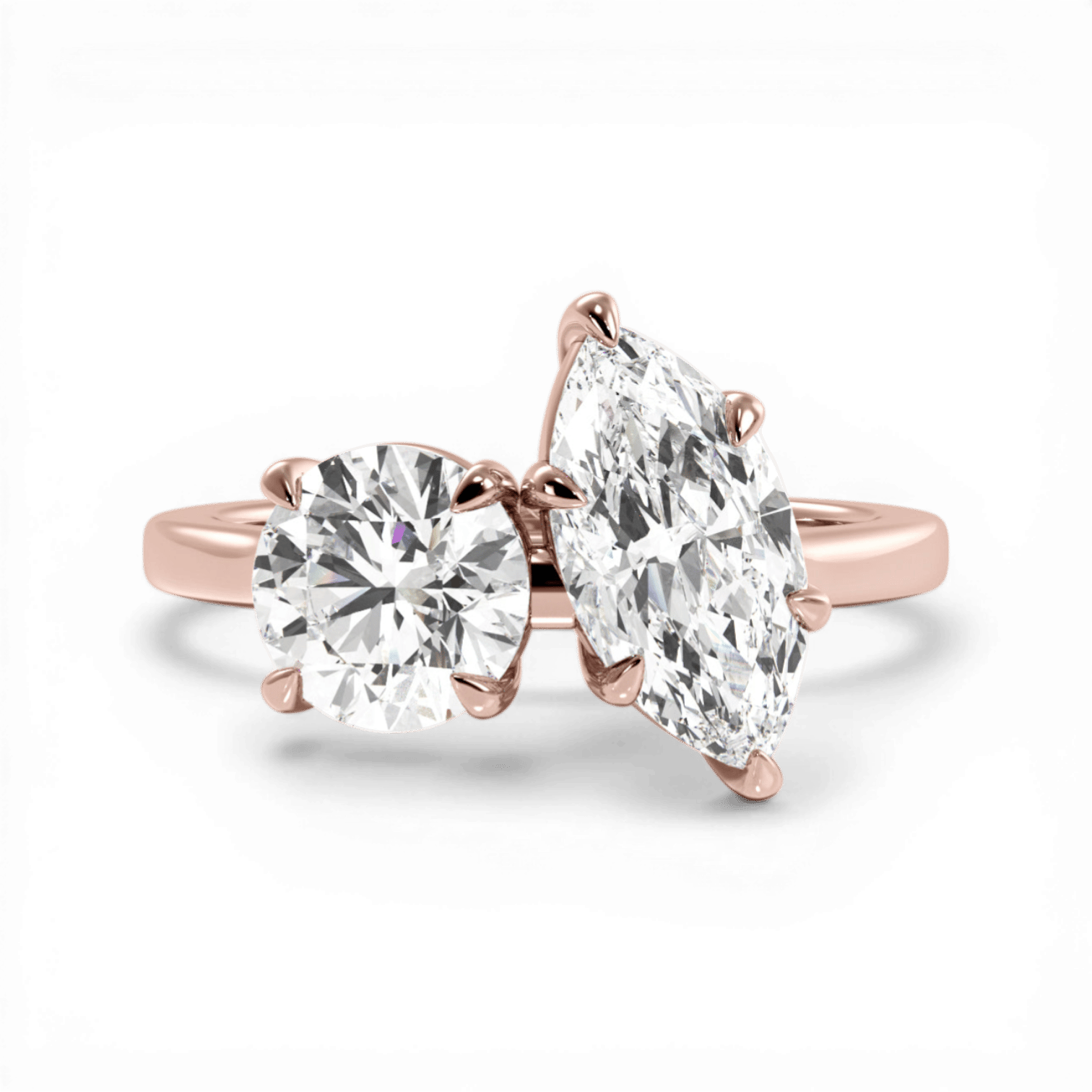 Toi et Moi Personalized Round & Marquise Cut 18kt Rose Gold Diamond Engagement Ring