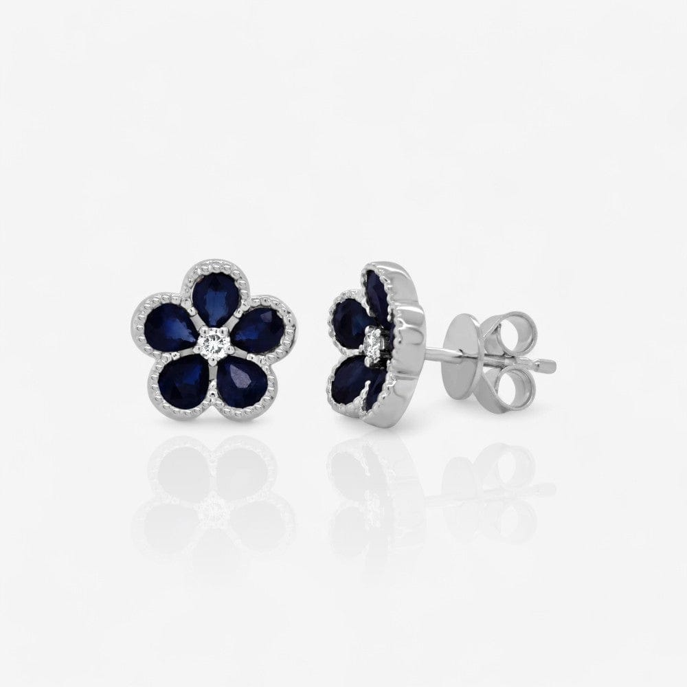 Round Diamond & Pear Sapphire Flower Earrings
