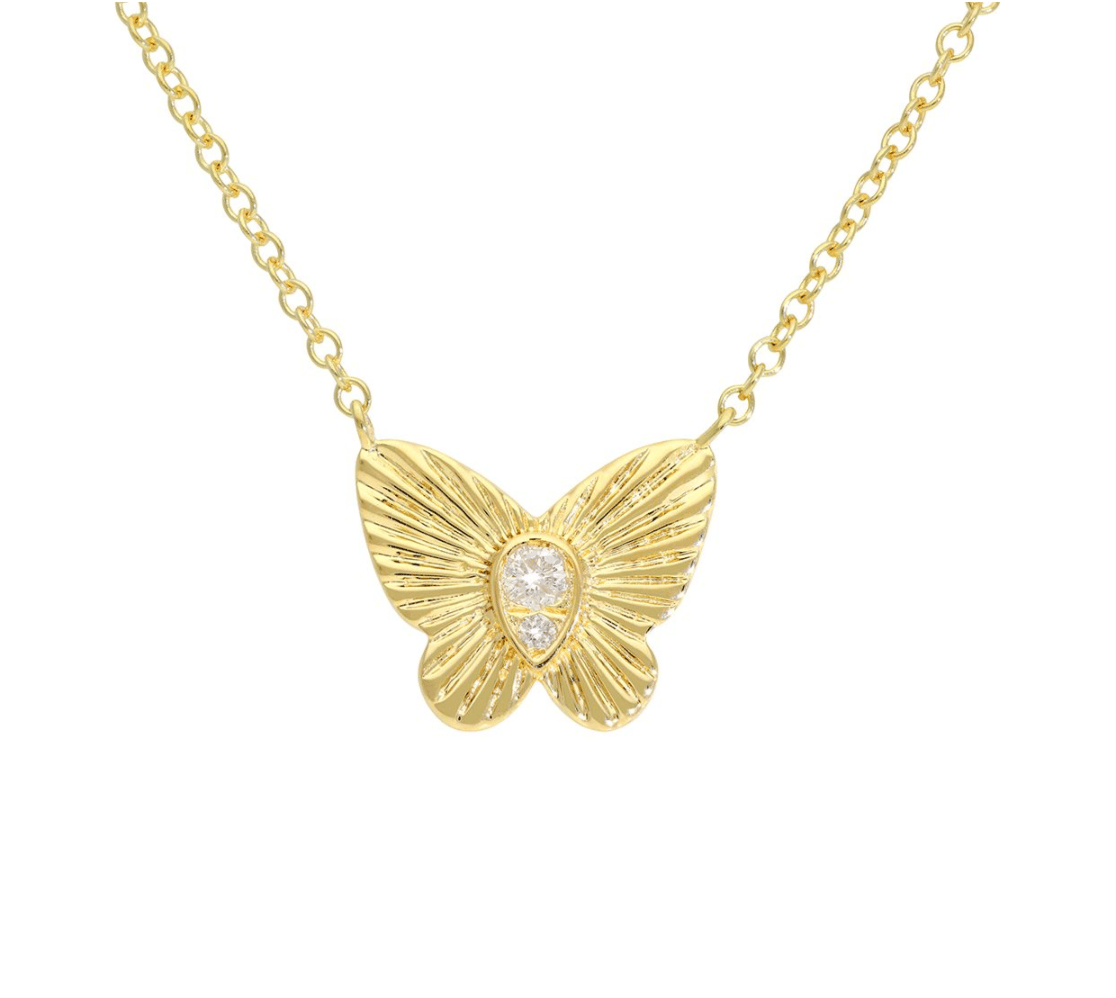 14kt Gold 0.04 CTW Diamond Fluted Butterfly Pendant