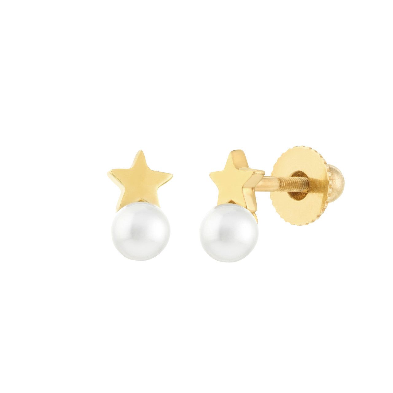 14kt Gold Children's Star & Pearl Stud Screw Back Earrings