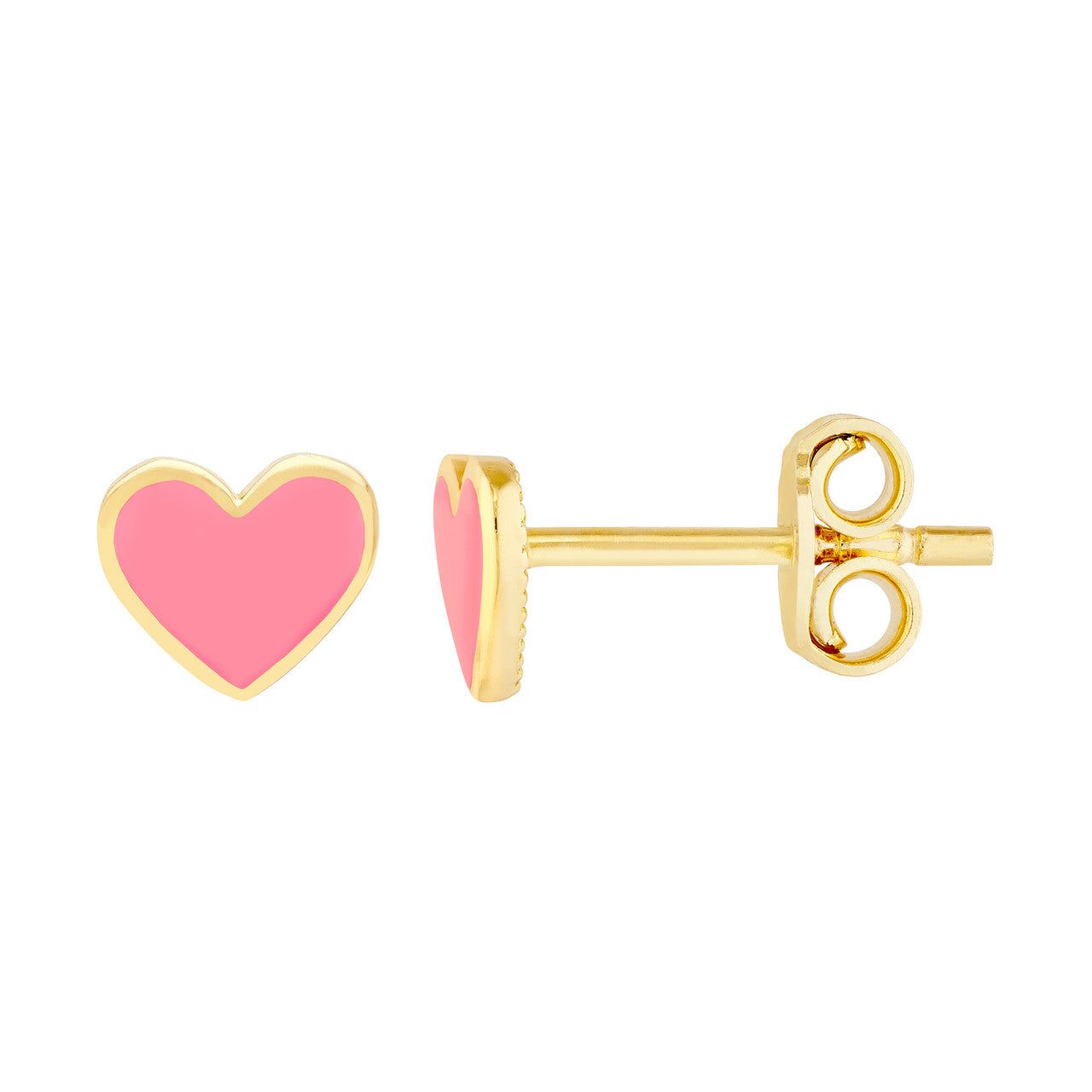 14kt Gold Children's Pink Enamel Heart Baby Stud Earrings