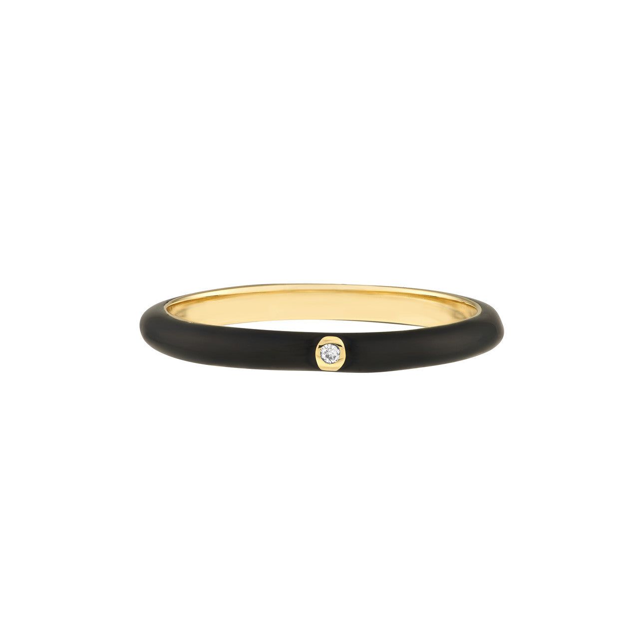 14kt Gold 0.02 CTW Black Enamel Ring With Diamond Bezel - Size 6