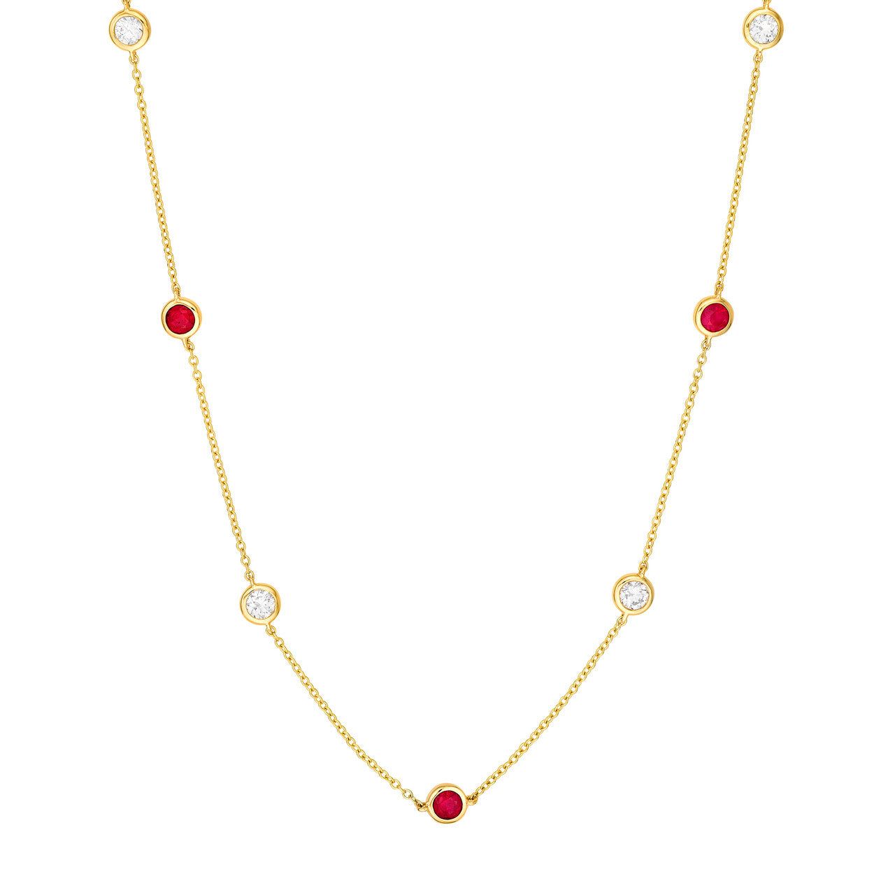 1.20 CTW Diamond & Ruby Bezel Station Necklace