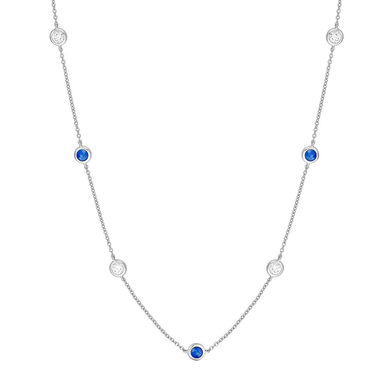Diamond & Sapphire Bezel Station Necklace