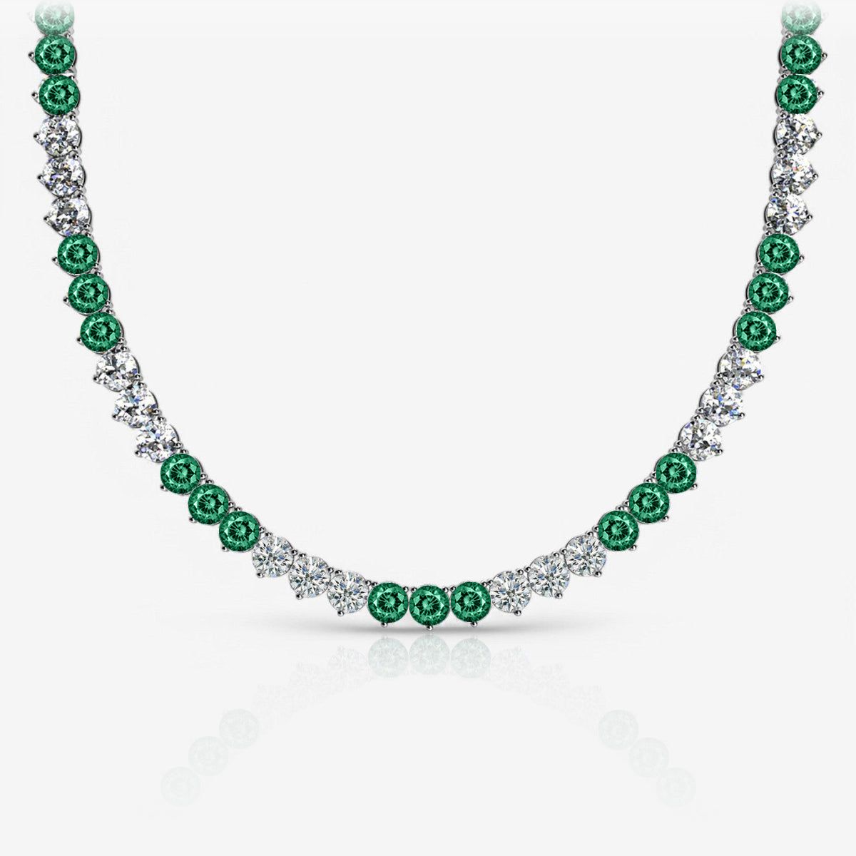 Alternating Emerald & Lab Diamond Three-Prong Riviera Tennis Necklace