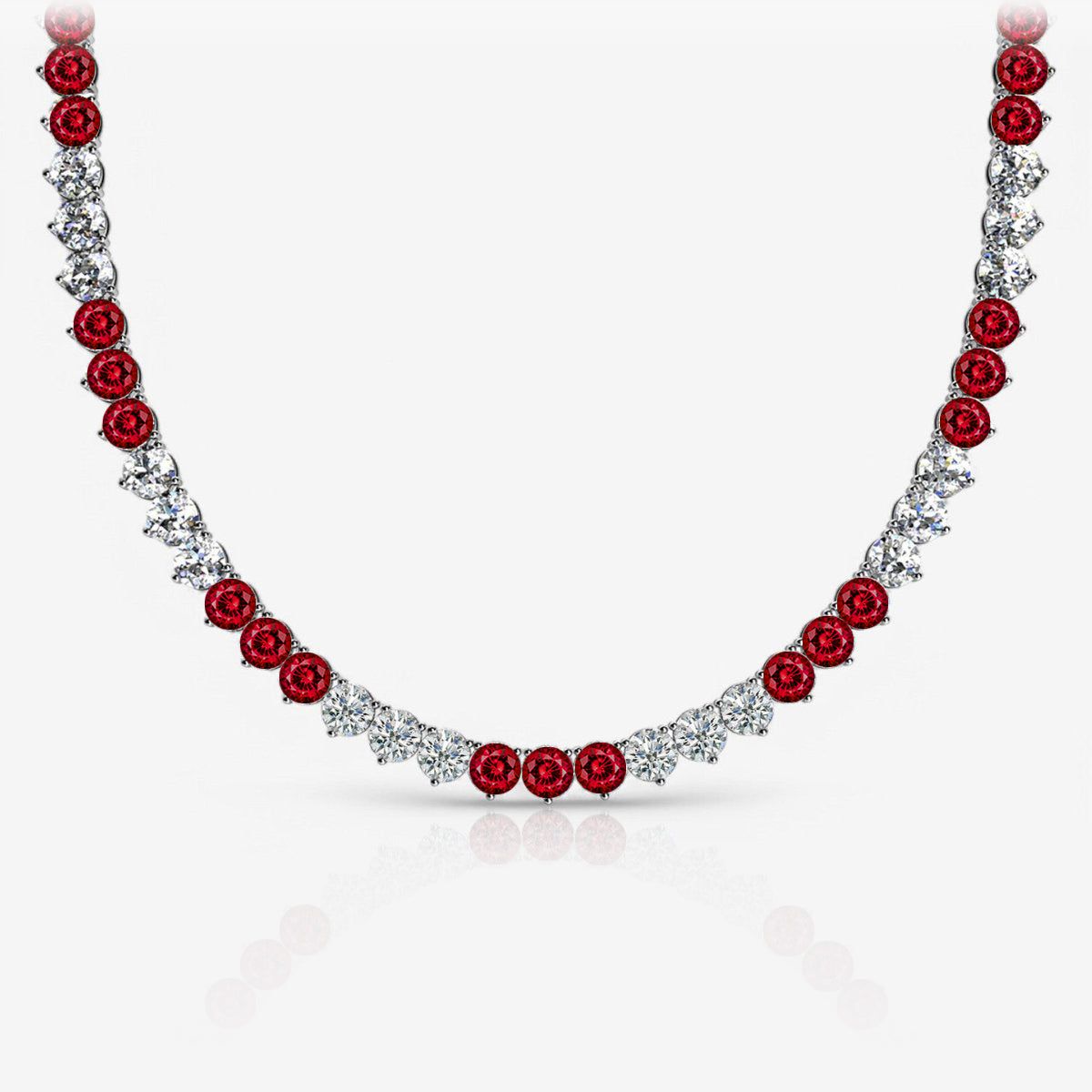 Alternating Ruby & Lab-Grown Diamond Three-Prong Riviera Tennis Necklace
