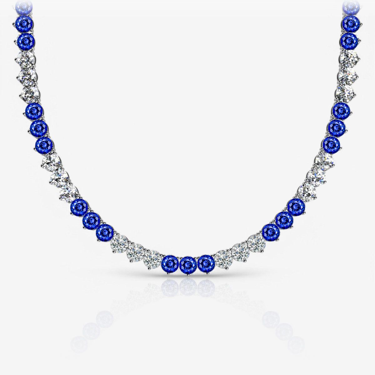 Alternating Sapphire & Lab Diamond Three-Prong Riviera Tennis Necklace