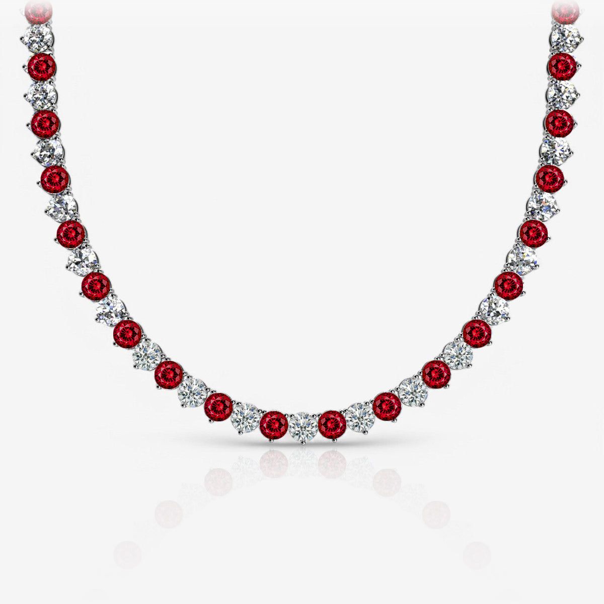 Alternating Ruby & Lab-Grown Diamond Three-Prong Riviera Tennis Necklace