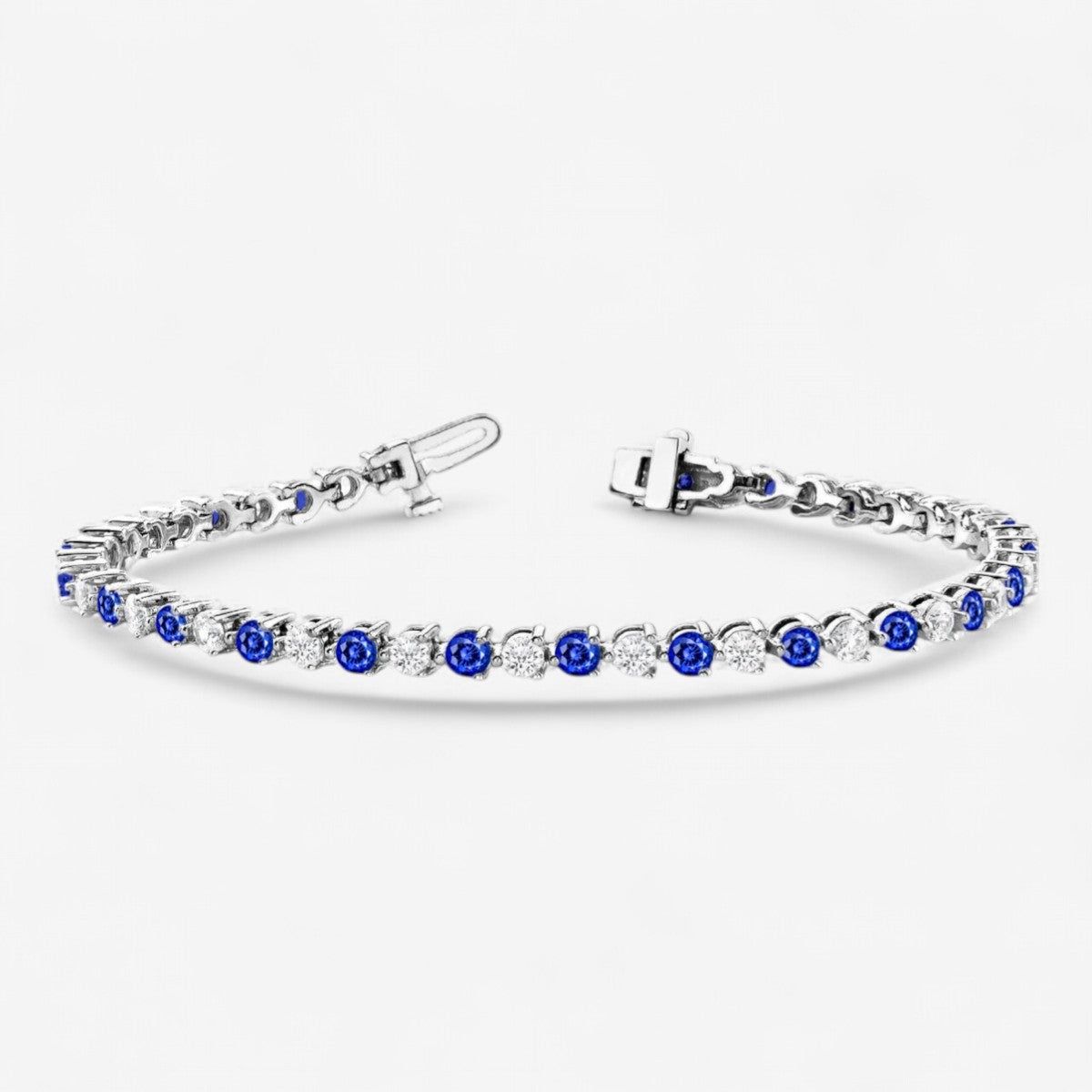 Three-Prong Alternating Sapphire & Lab-Grown Diamond Tennis Bracelet