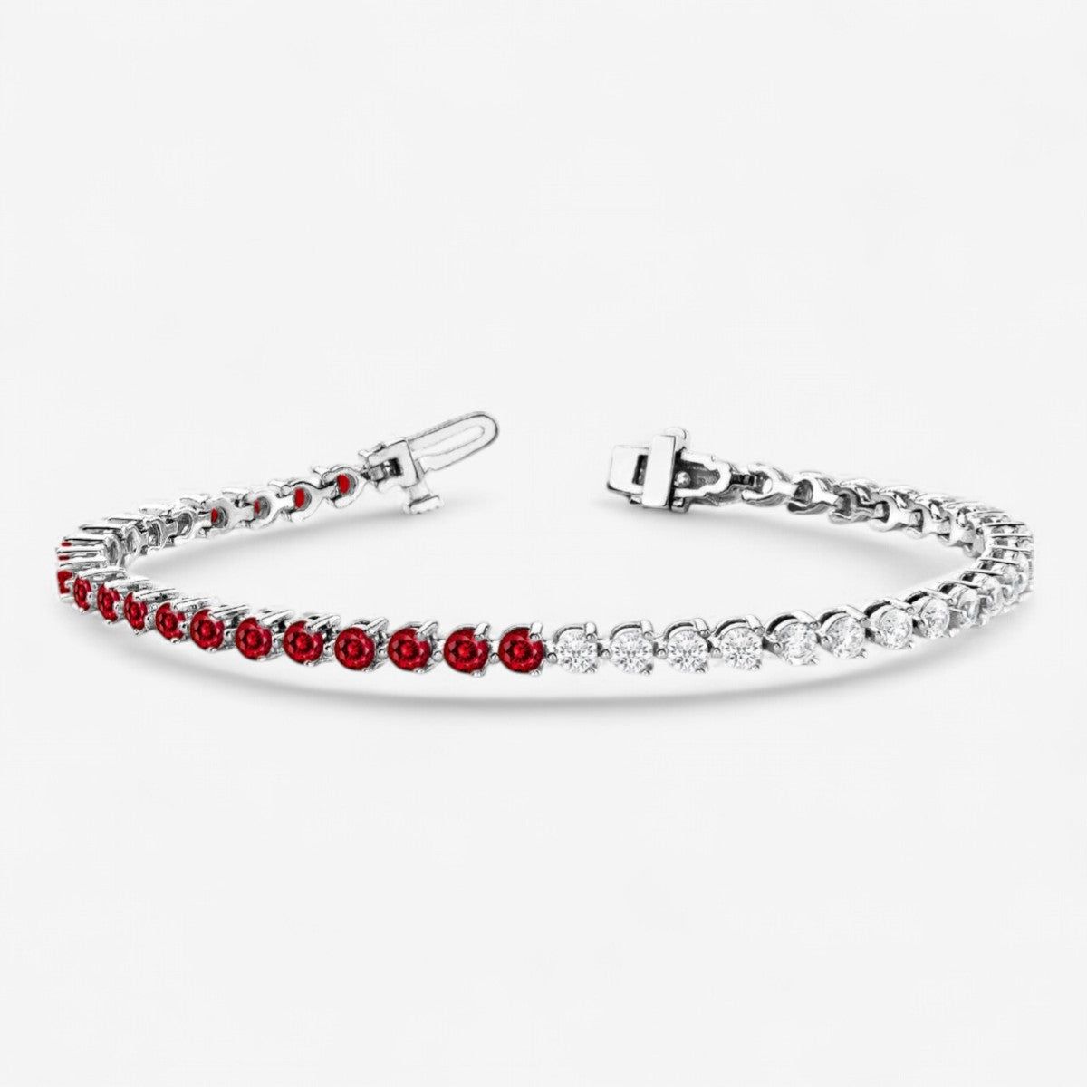Three-Prong Half & Half Ruby & Lab-Grown Diamond Tennis Bracelet