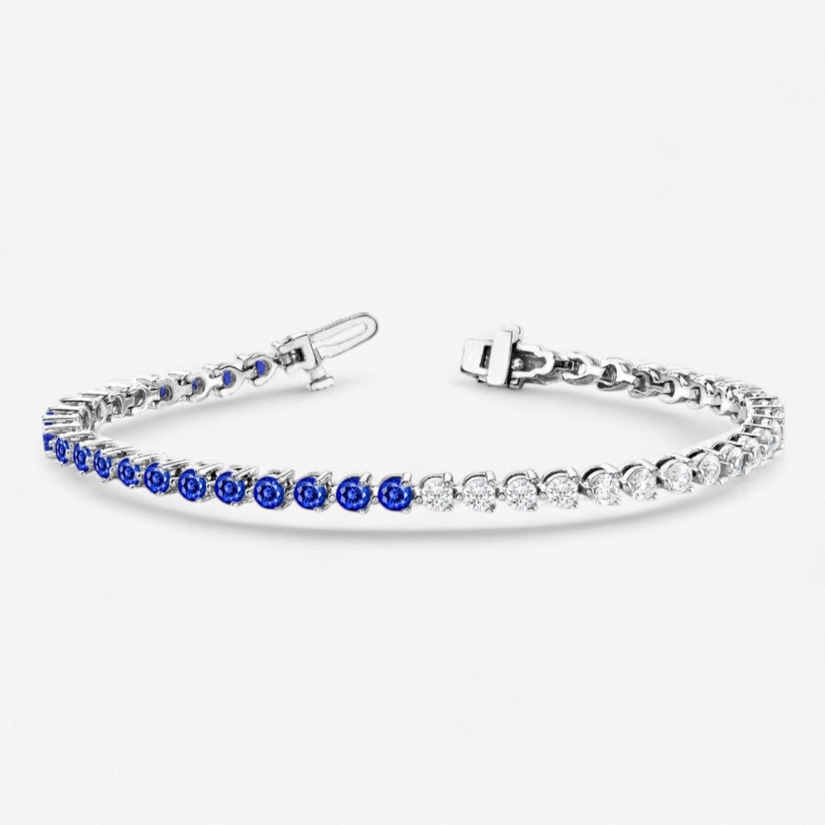 Three-Prong Half & Half Sapphire & Lab-Grown Diamond Tennis Bracelet