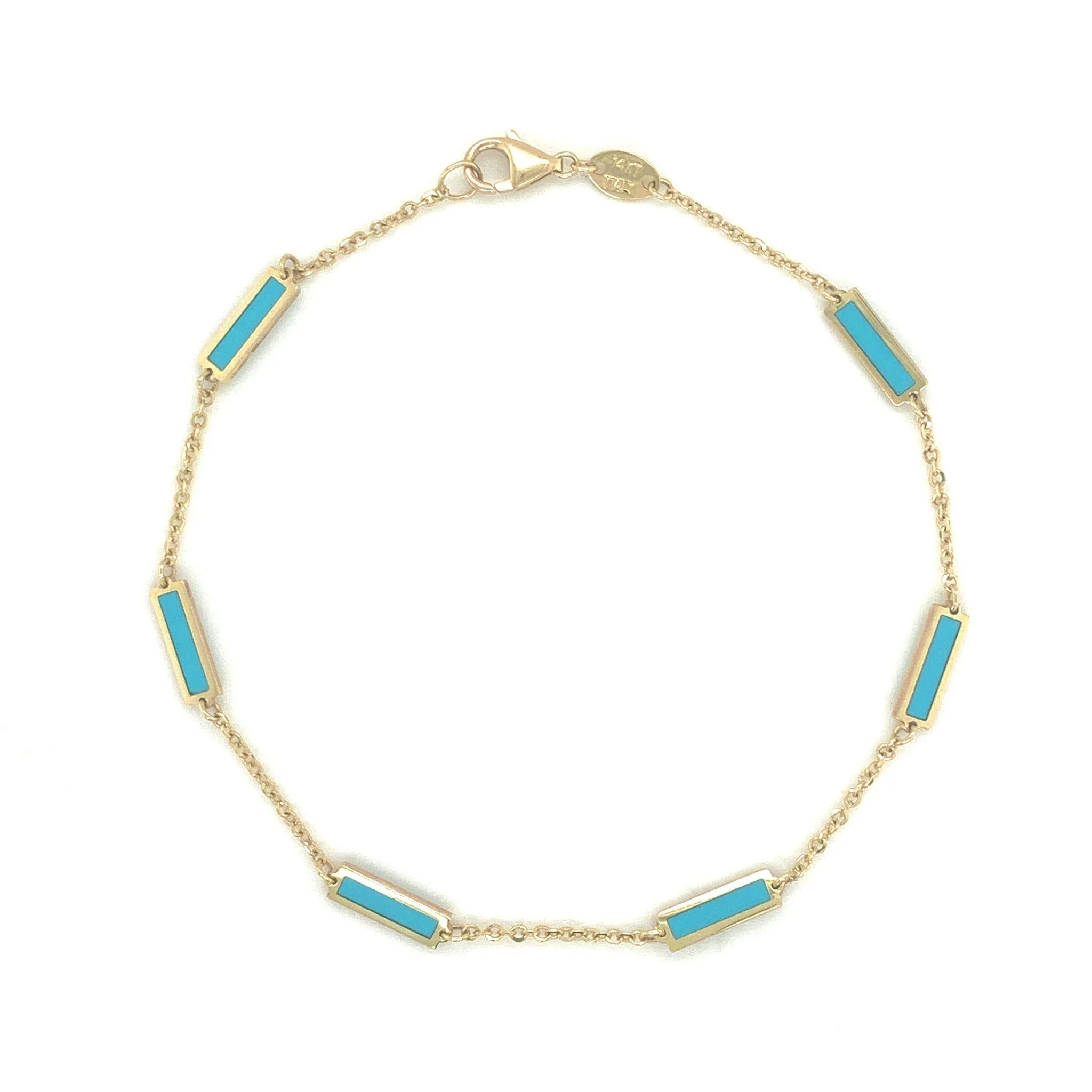 14kt Gold Turquoise Station Bar Station Bracelet