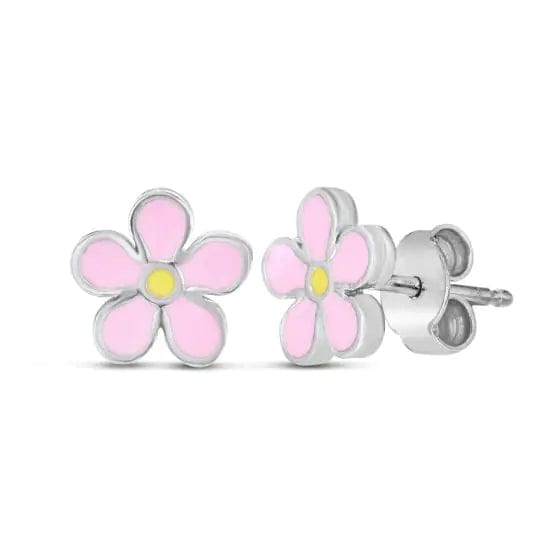 Sterling Silver Children's Pink Flower Enamel Studs