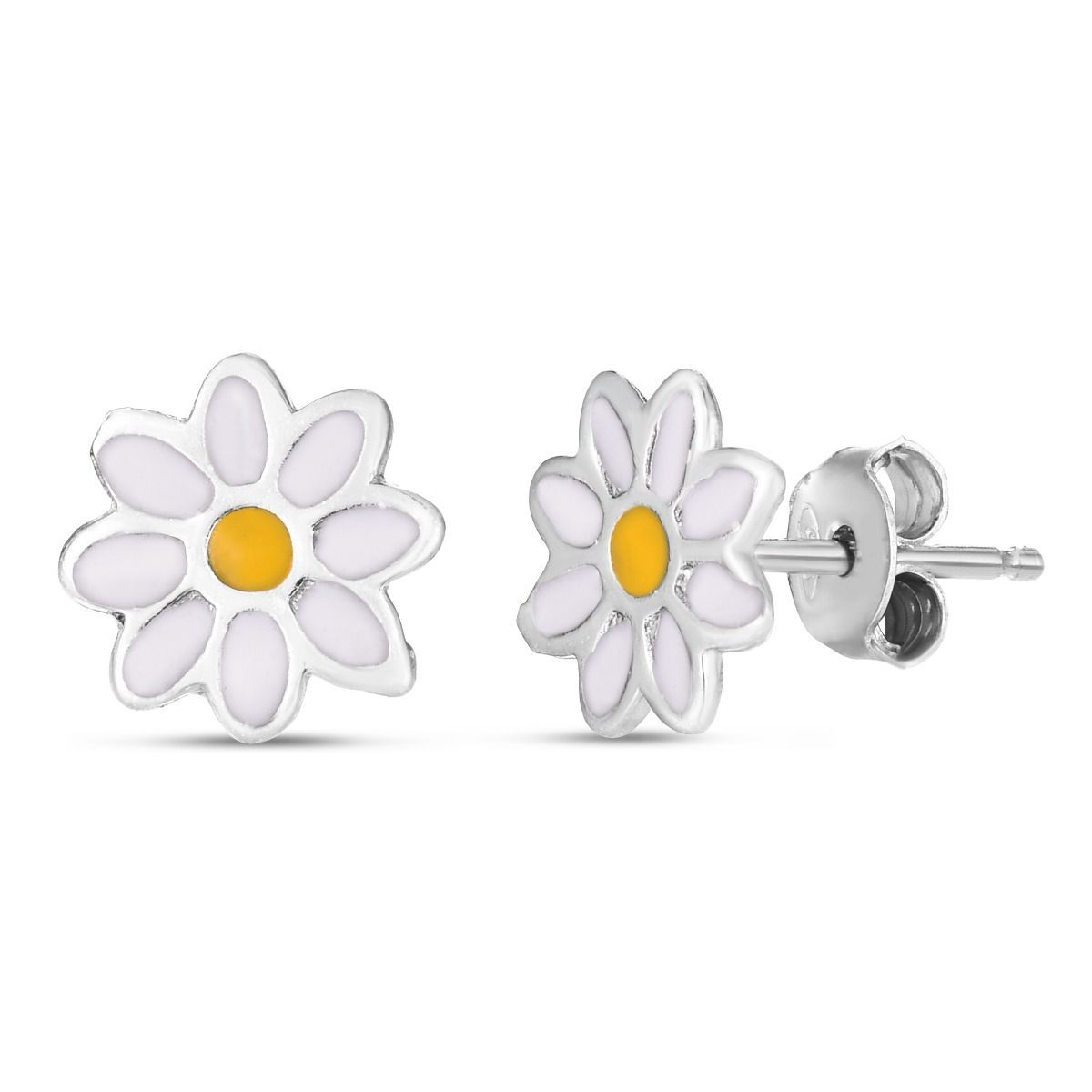 Sterling Silver Children's Enamel Daisy Studs