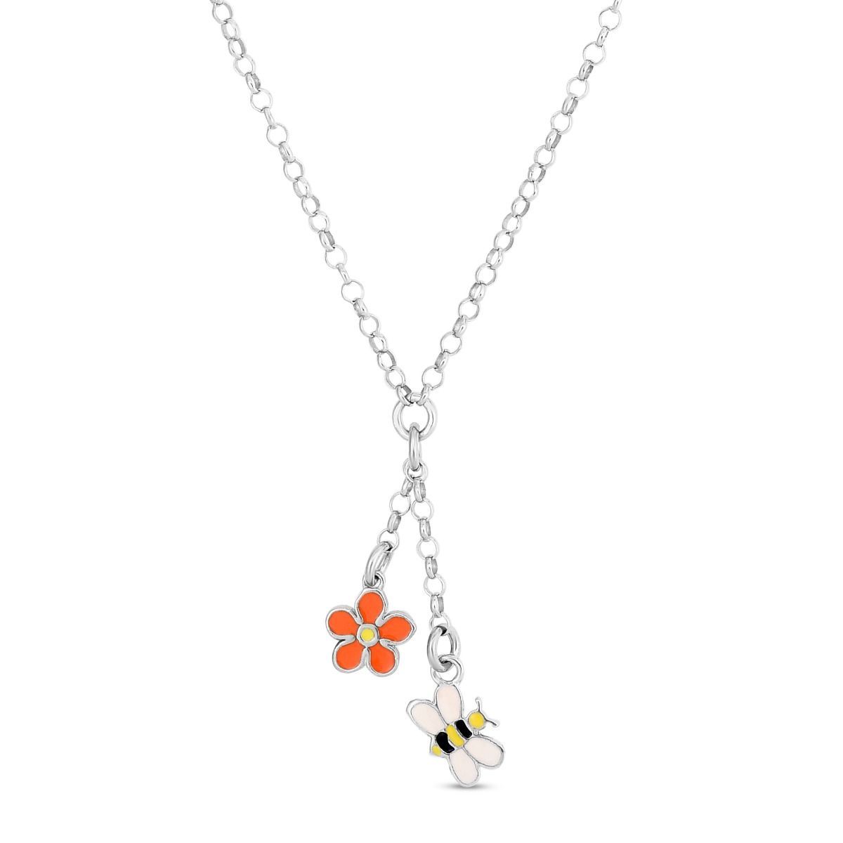 Sterling Silver Children's Enamel Flower Lariat Necklace