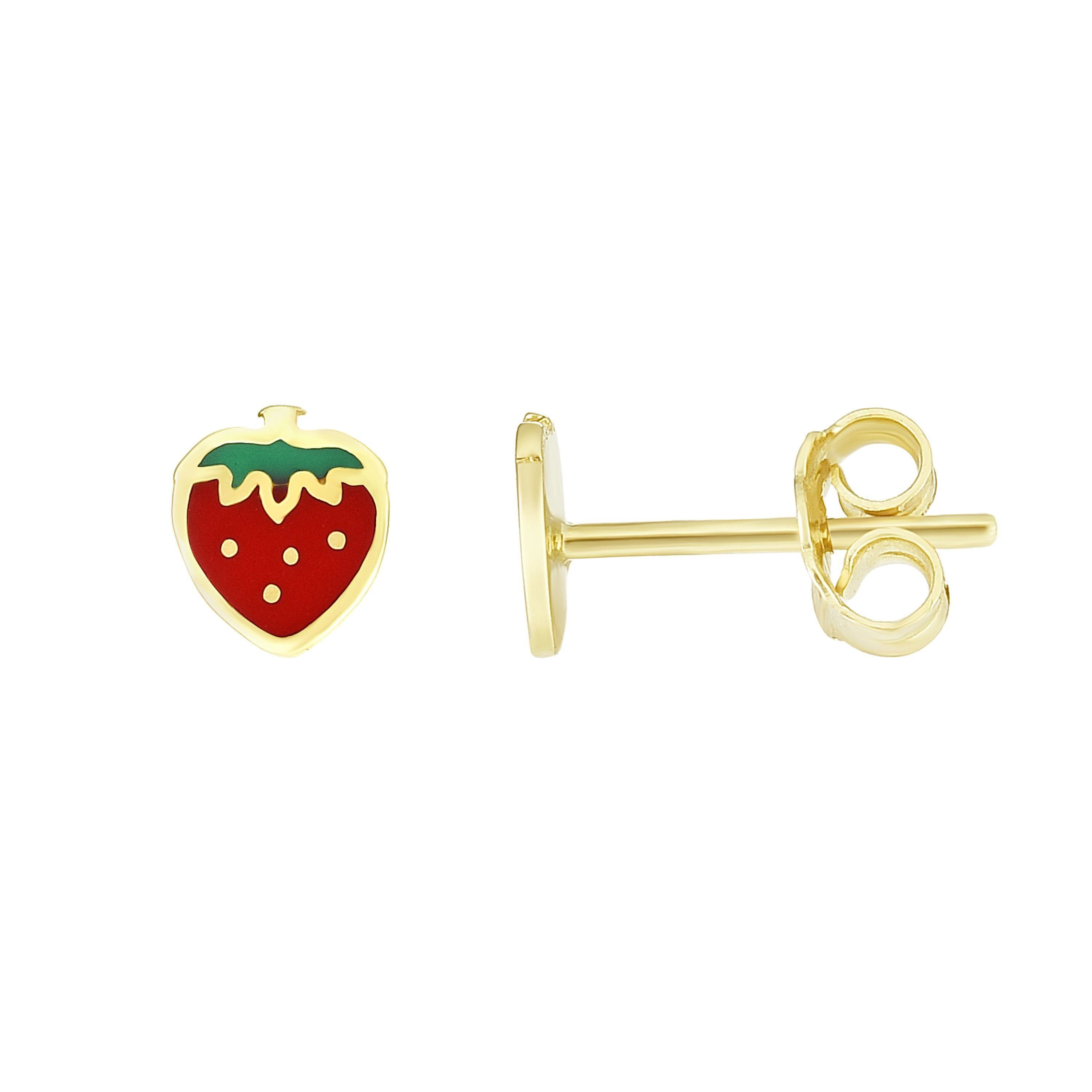 14kt Gold Children's Strawberry Enamel Earrings