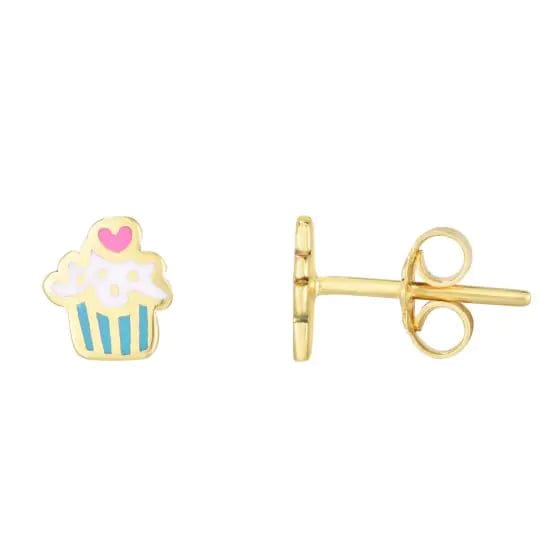 14kt Gold Children's Cupcake Enamel Earrings