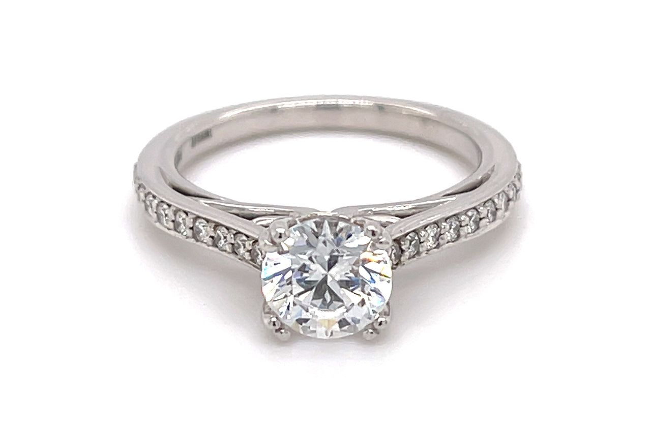 The Gloria Round Cut 18kt Rose Gold Pavé Double-Prong Engagement Ring