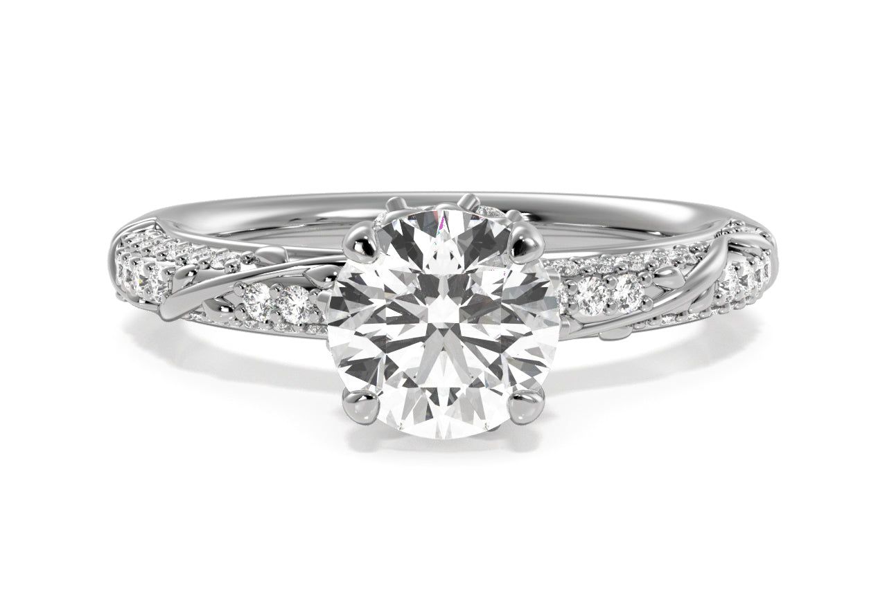The Felicia Oval Cut Platinum Three Row Diamond Vine Engagement Ring