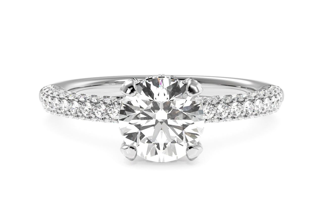 The Kenna Round Cut Platinum Three Row Diamond Prong Engagement Ring