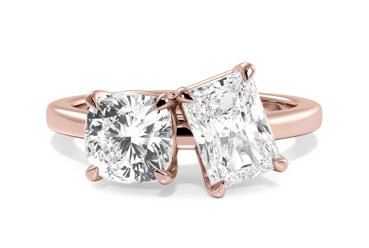 Toi et Moi Personalized Cushion & Radiant Cut 18kt Rose Gold Diamond Engagement Ring