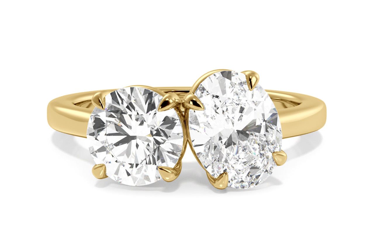 Toi et Moi Personalized Round & Oval Cut 18kt Yellow Gold Diamond Engagement Ring