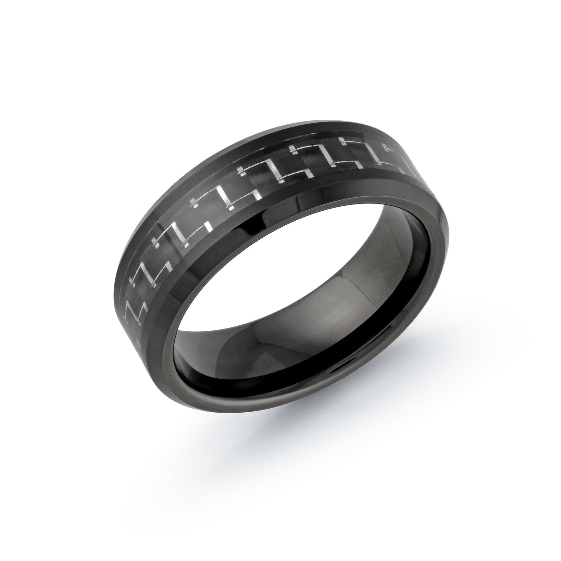 Men's 8mm Black & White Tungsten Wedding Ring