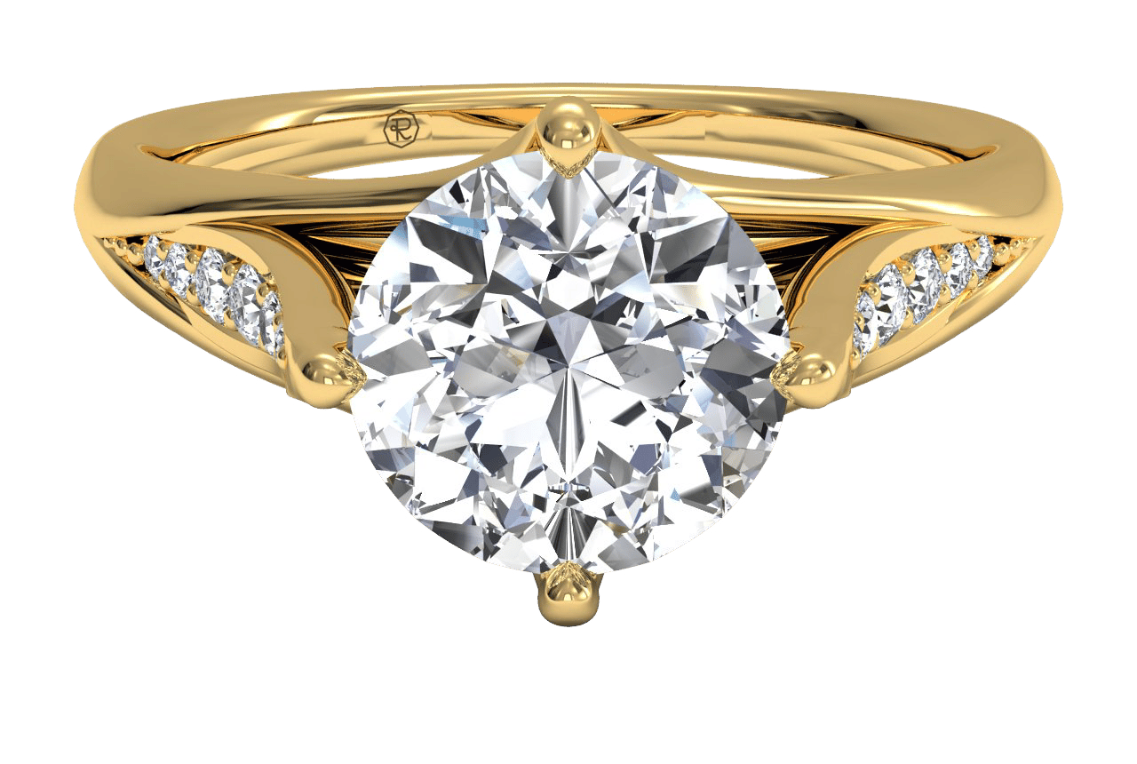 The Kari Round Cut 18kt Yellow Gold Vintage Tulip Diamond Band Engagement Ring