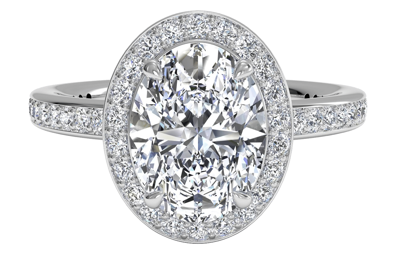 The Vanessa Oval Cut Platinum Halo Micropavé Diamond Band Engagement Ring