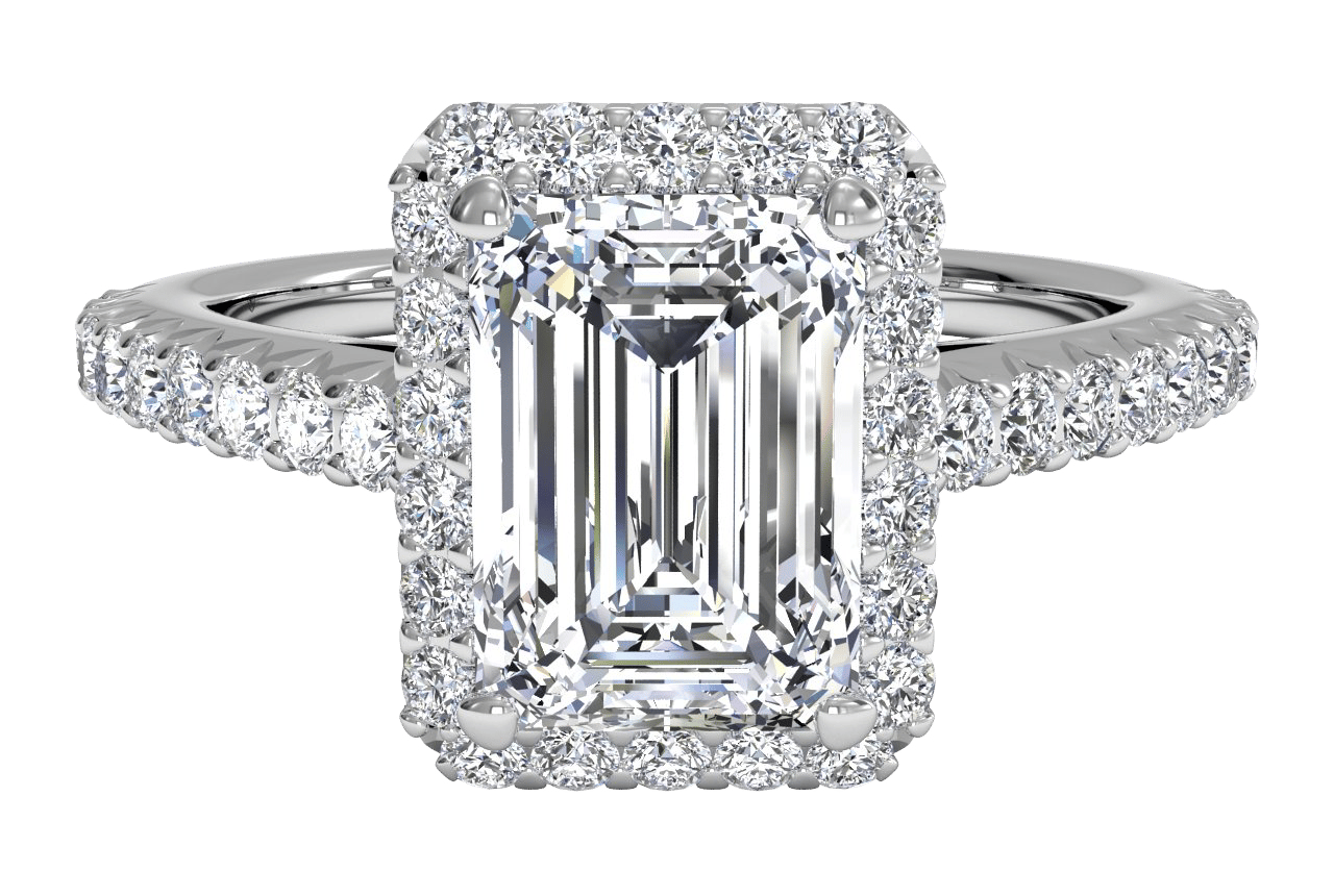 The Laura Emerald Cut Platinum Classic French-set Halo Diamond Band Engagement Ring