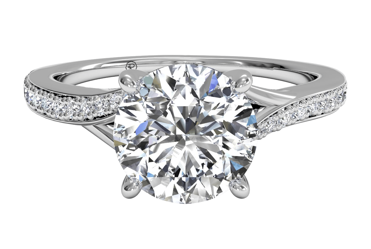 The Alba Cushion Cut Platinum Bypass Micropavé Diamond Band Engagement Ring