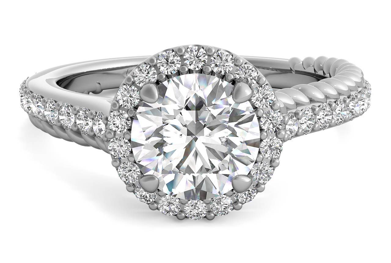 The Xiomara Round Cut Platinum Two-Sided Split Diamond Engagement Ring
