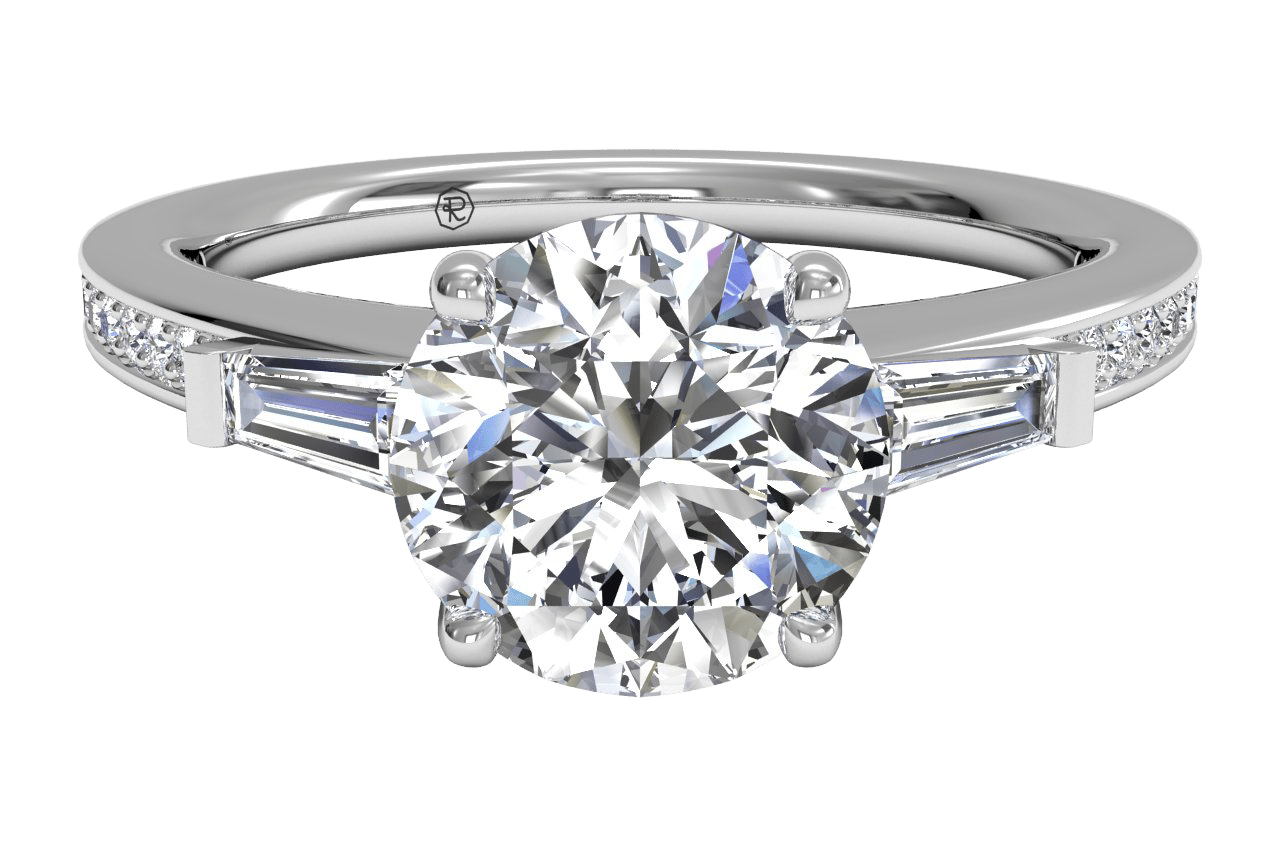 The Bea Round Cut Platinum Tapered Baguette Diamond Band Engagement Ring