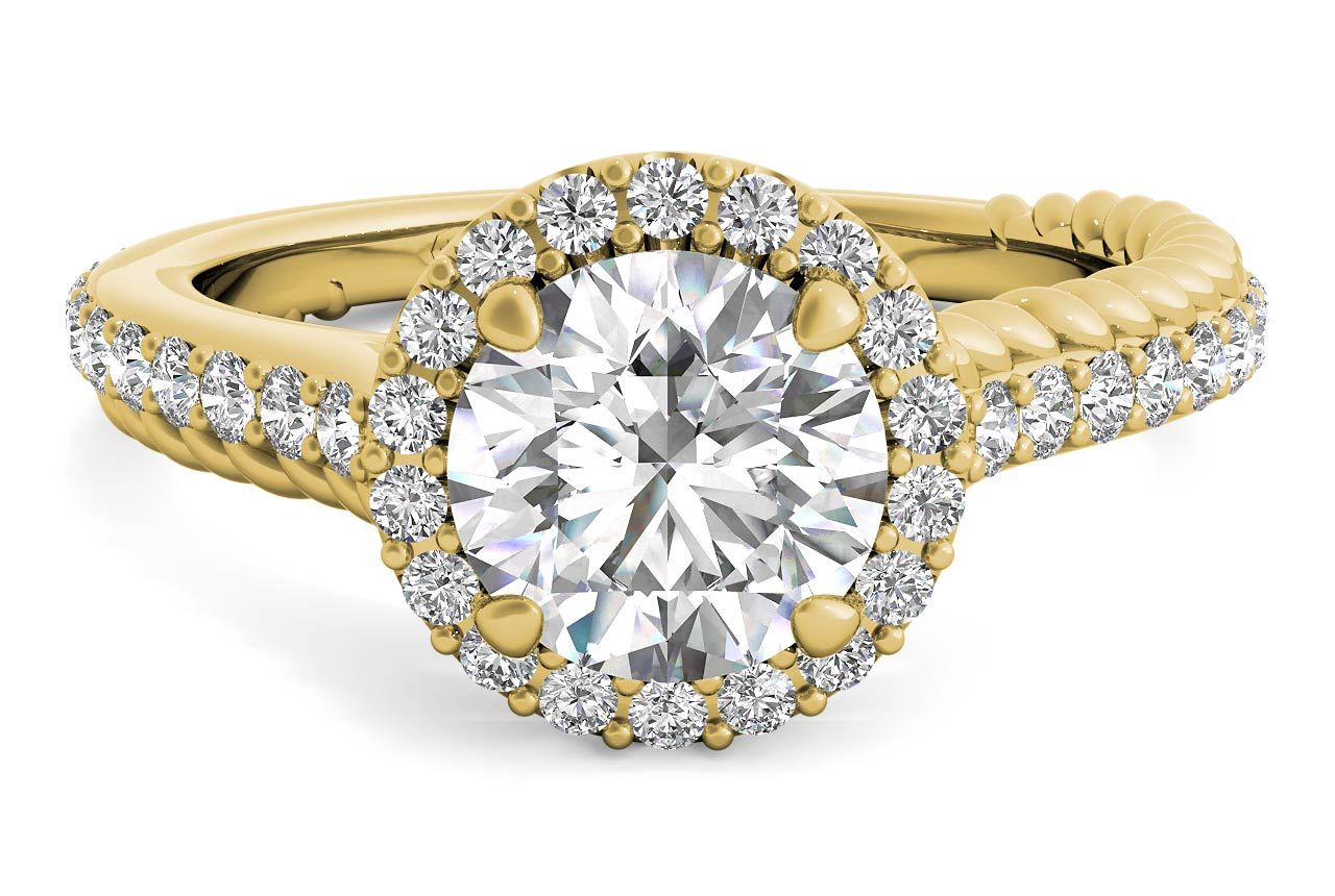 The Xiomara Round Cut 18kt Yellow Gold Two-Sided Split Diamond Engagement Ring